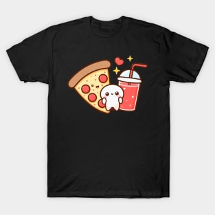 Kawaii Pepperoni Pizza and Drink | Design for Pizza Lovers | Cute Kawaii Food Art T-Shirt